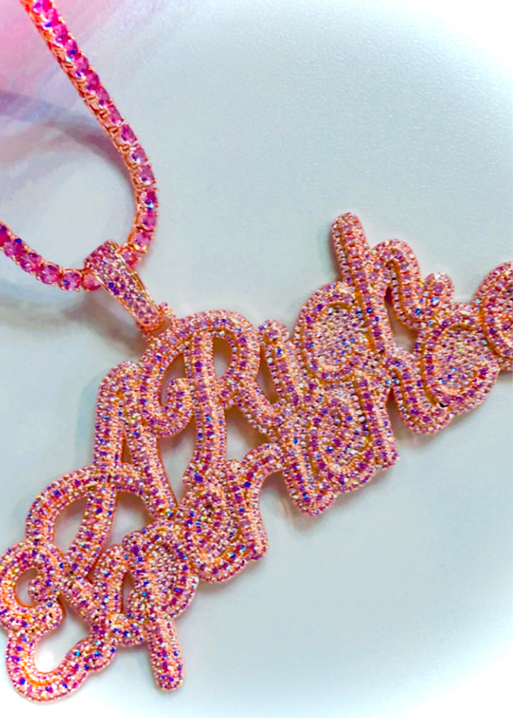 Double Plated Cursive Letter With Baguette or Tennis Chain