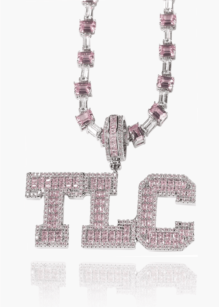 Initial Only Pink CZ Heart Tennis Neckless