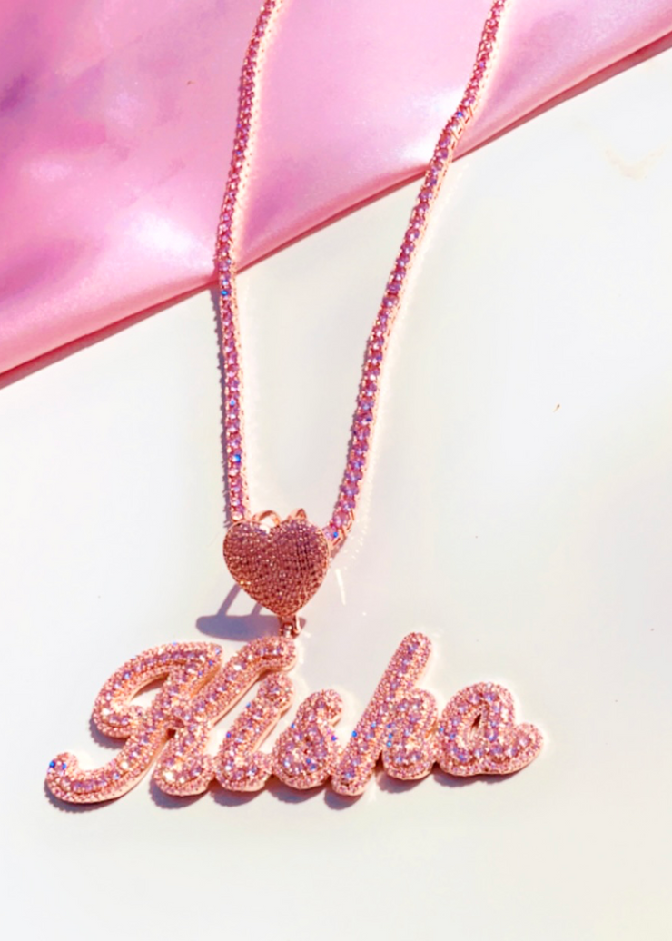 Custom Heart Brush Script Pendant