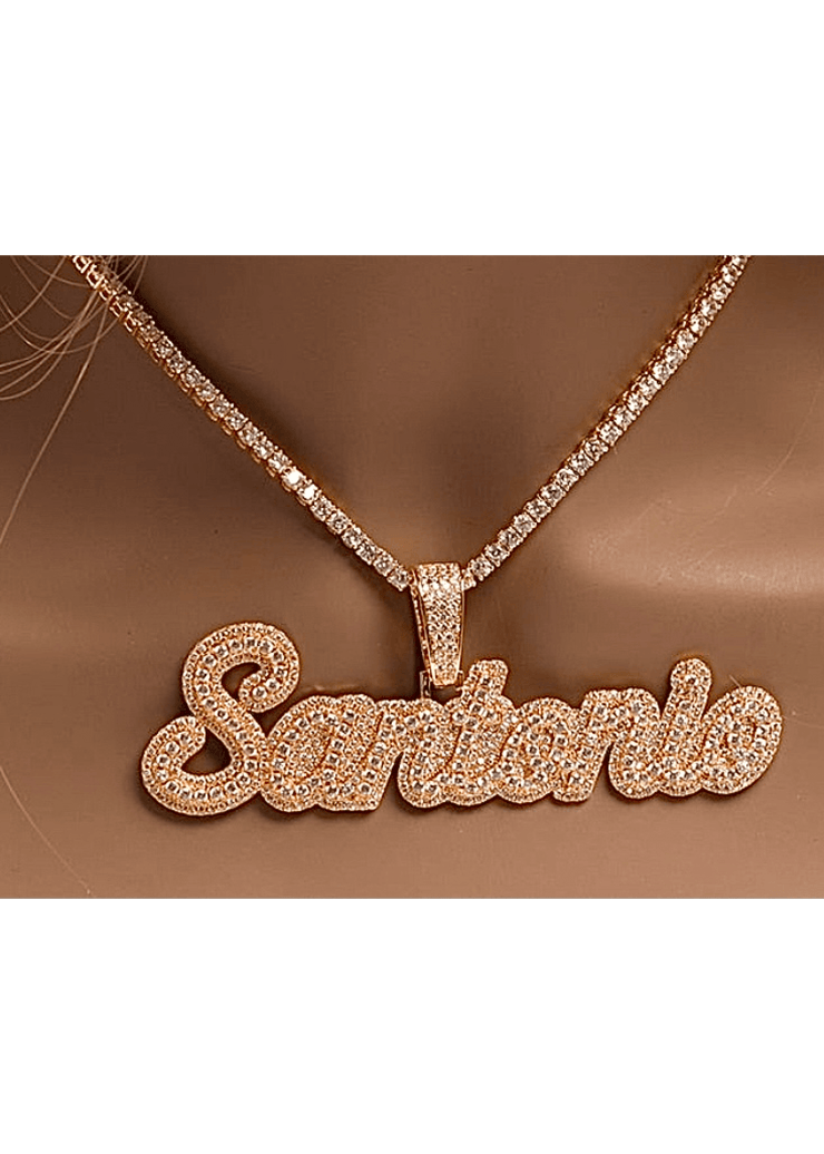 Double Plated Cursive Letter With Baguette or Tennis Chain