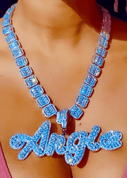Icey Baguette Chain  with Brush Cursive Letters