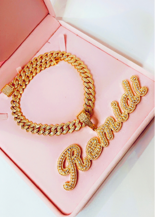 Icey Cuban Chain  with Brush Cursive Letters