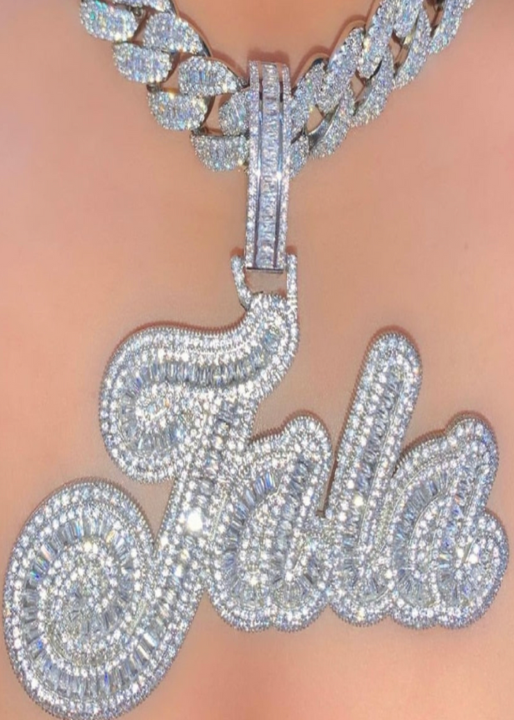 Two Tone Cuban Necklace with Cursive Letters – A'Luxe Jewlz