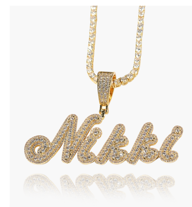 Single Plated Small Letter Brush Cursive Tennis Necklace