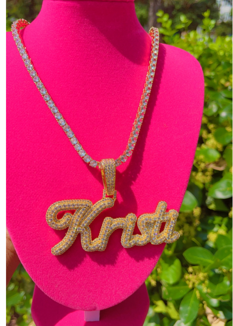 Double Plated Cursive Letter With Baguette or Tennis Chain