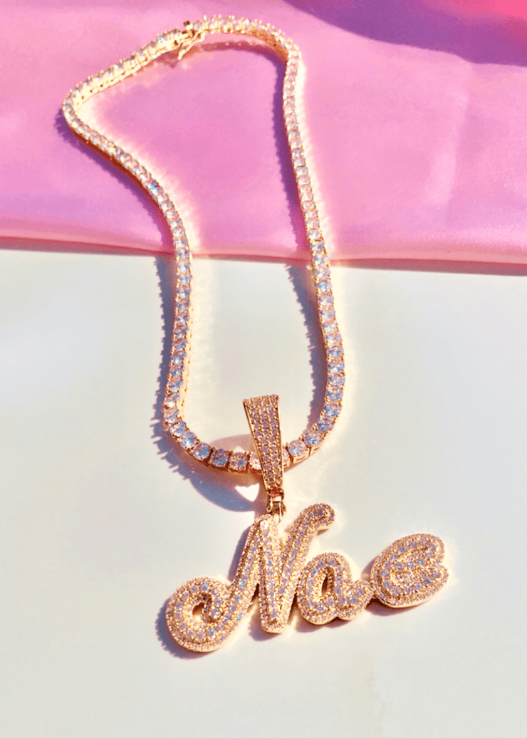 Single Plated Small Letter Brush Cursive Tennis Necklace