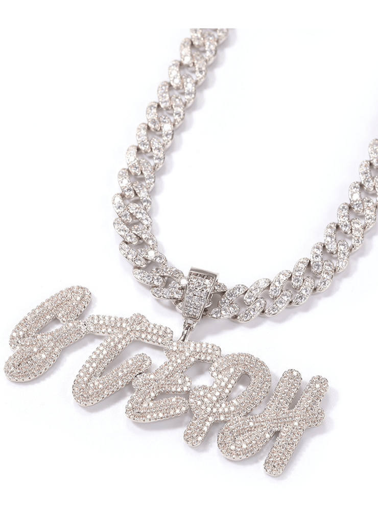 Ice Me Out Capital Cursive Cuban Necklace