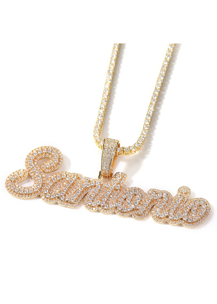 Double Plated Cursive Letter With Baguette or Tennis Chain