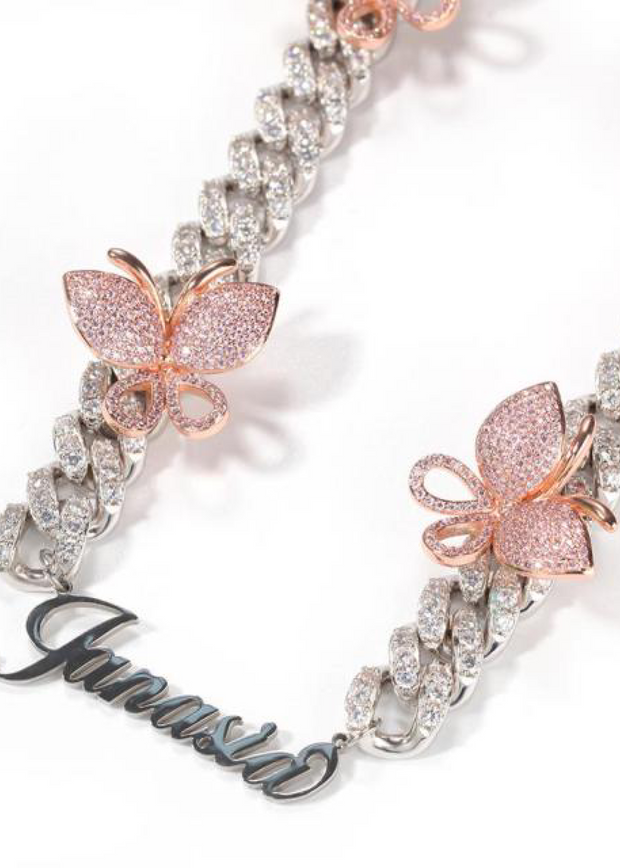 Icy CZ Stone Butterfly Cuban Necklace