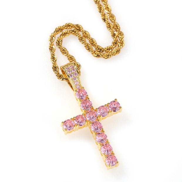 Pink Cross with Tennis Chain 4mm
