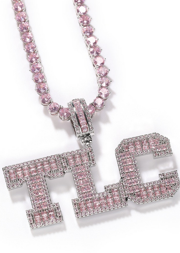 Pink CZ Heart Tennis Chain Necklace