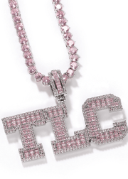 Initial Only Pink CZ Heart Tennis Neckless